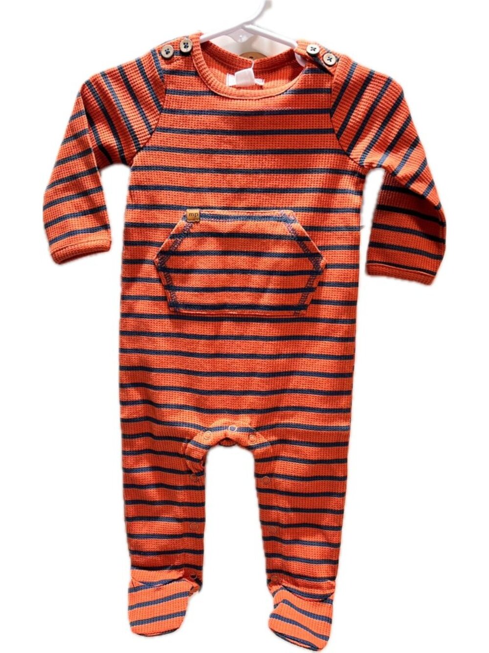 Mud Pie 3m 6m NWT orange blue striped footed sleeper waffle weave Pumpkin Patch